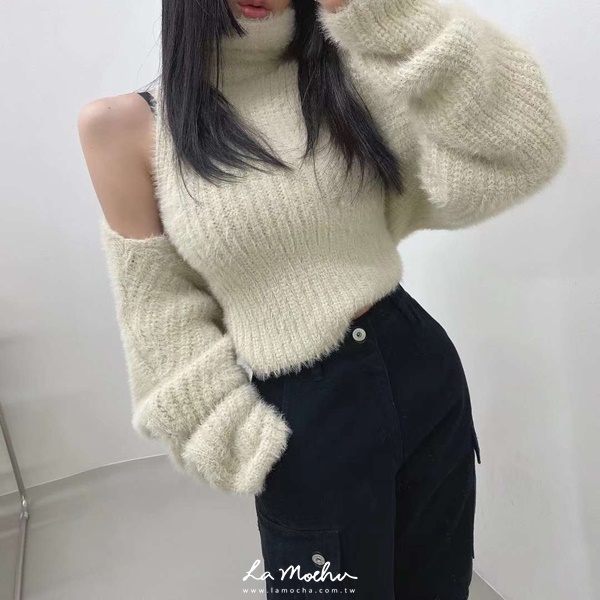 馬海毛短版坑條外套